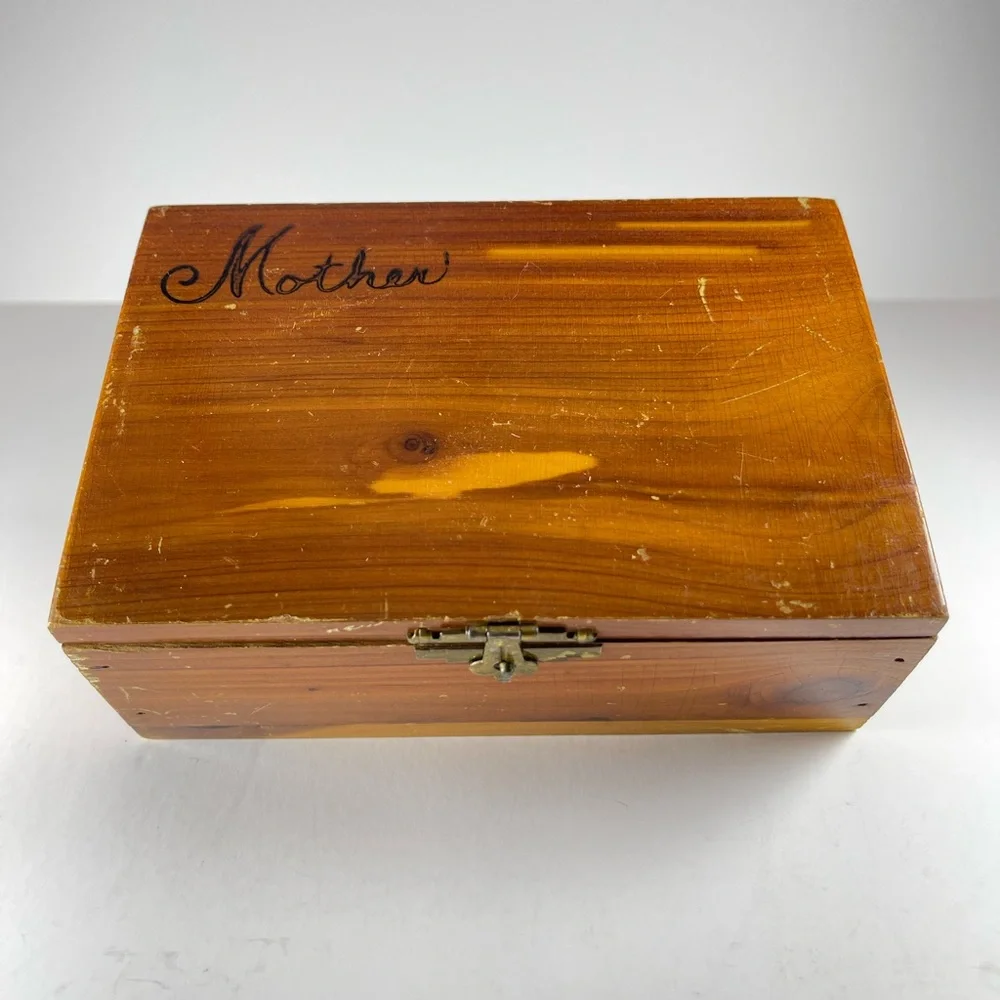 Vintage wooden cedar “Mother” jewelry box
